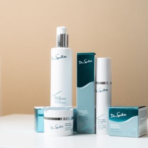 Sophisticated arrangement of Dr. Spiller skin care products, perfect for beauty industry marketing.